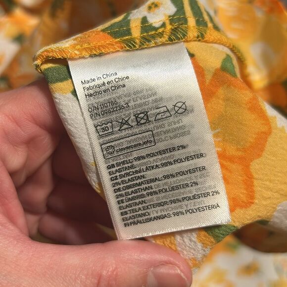 H&M orange yellow floral PUFF-SLEEVED DRESS XL NWT - Picture 5 of 5